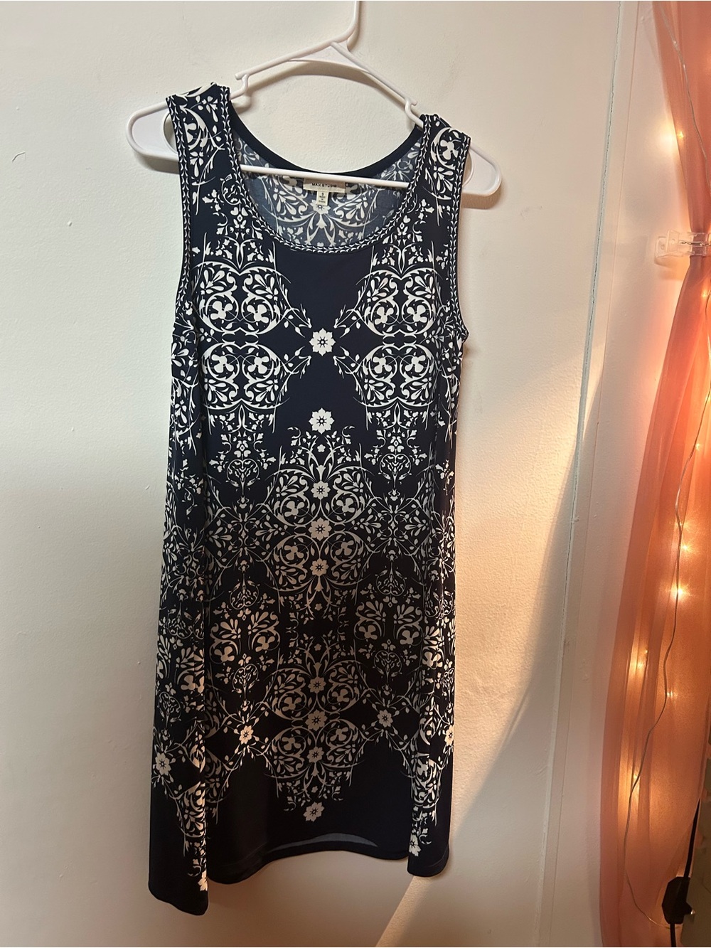 Max Studio Navy and White Printed Tank Shift Dress